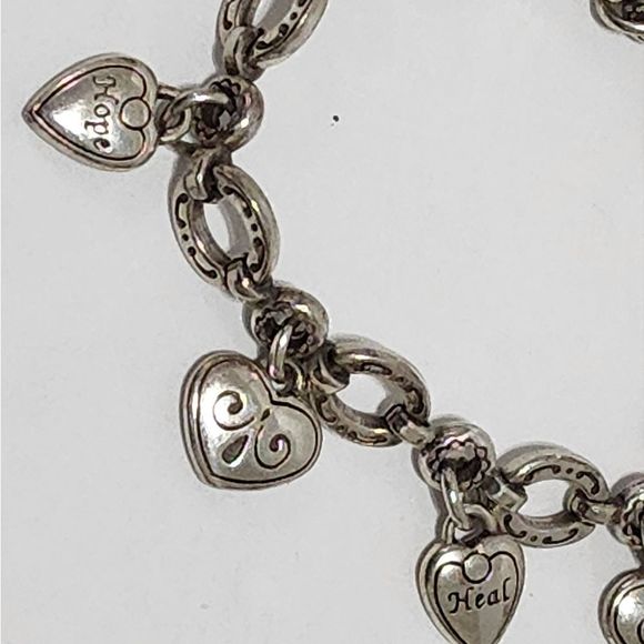 Brighton Silver Pl Charm Bracelet Hearts Faith Hope Heal Ribbon Breast Cancer - Picture 5 of 7